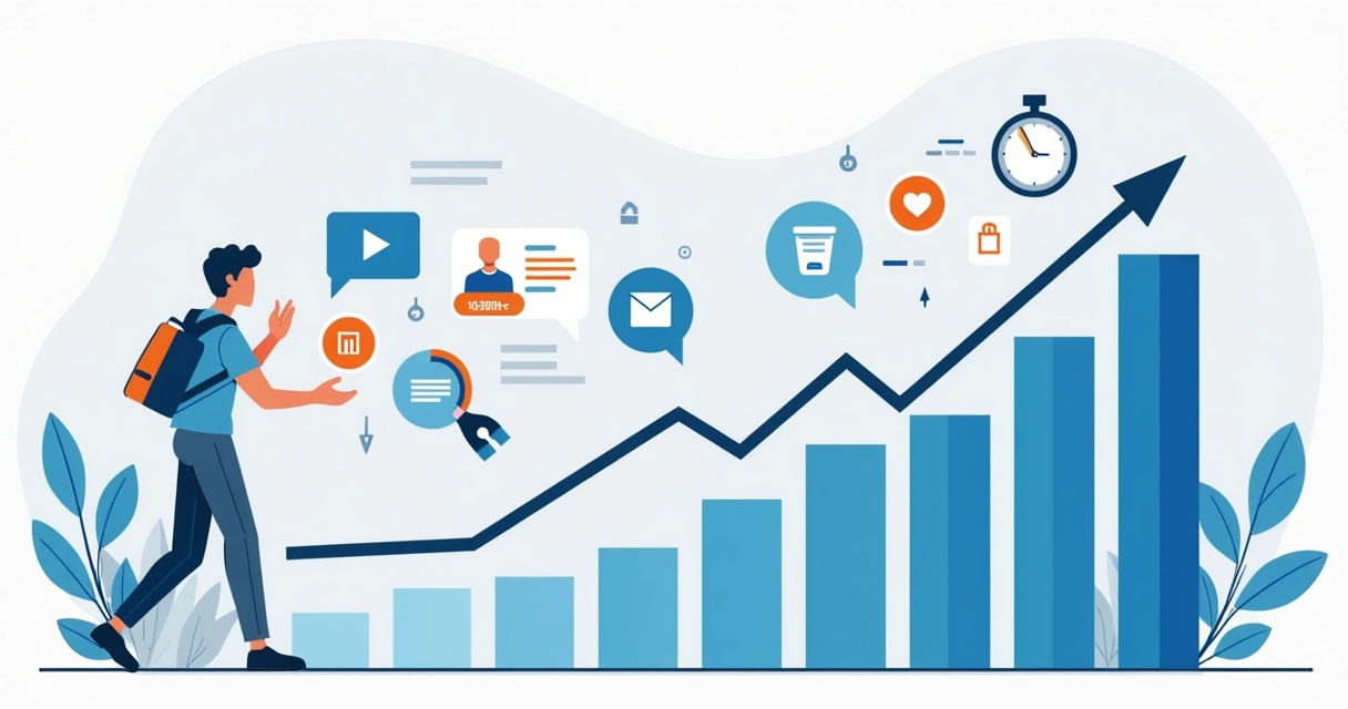 Estratégias combinadas de marketing em marketplace com gráficos de exposição e conversão. 