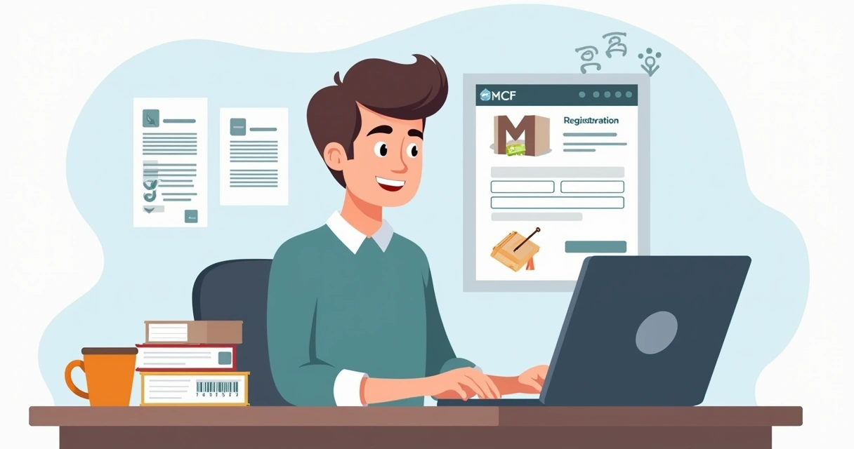 Ilustração de um empreendedor abrindo MEI no computador 