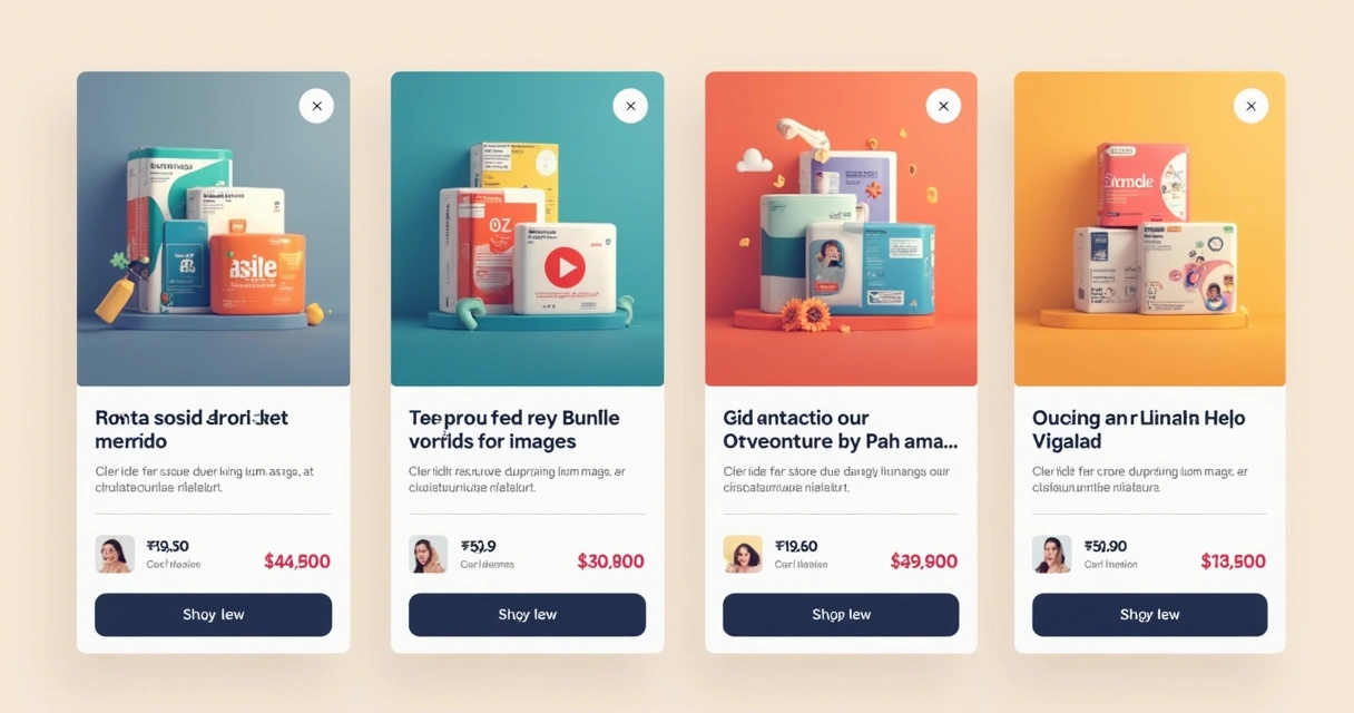 Variações de anúncios de kit com diferentes capas e elementos visuais