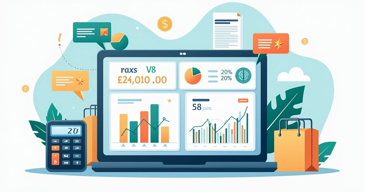 Painel com gráficos de tributos e vendas no marketplace 