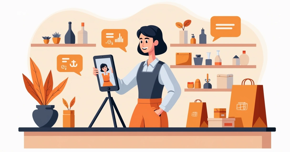 Vendedora fazendo live de produtos pelo celular 